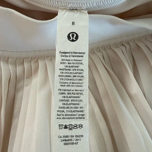 Lululemon Varsity High-Rise Pleated Tennis Skirt - White - Size 8 - Picture 5 of 6